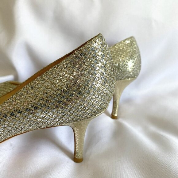JIMMY CHOO ISABEL GOLD GLITTER PEEP TOE HEEL SHOE - 8,5 - Picture 8 of 9